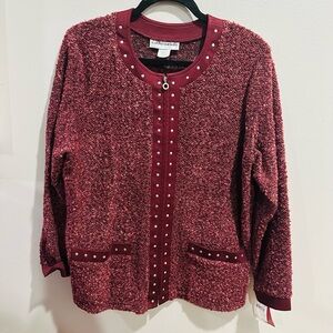 NWT Cathy Daniels Women's Burgundy Cardigan with Stud Details